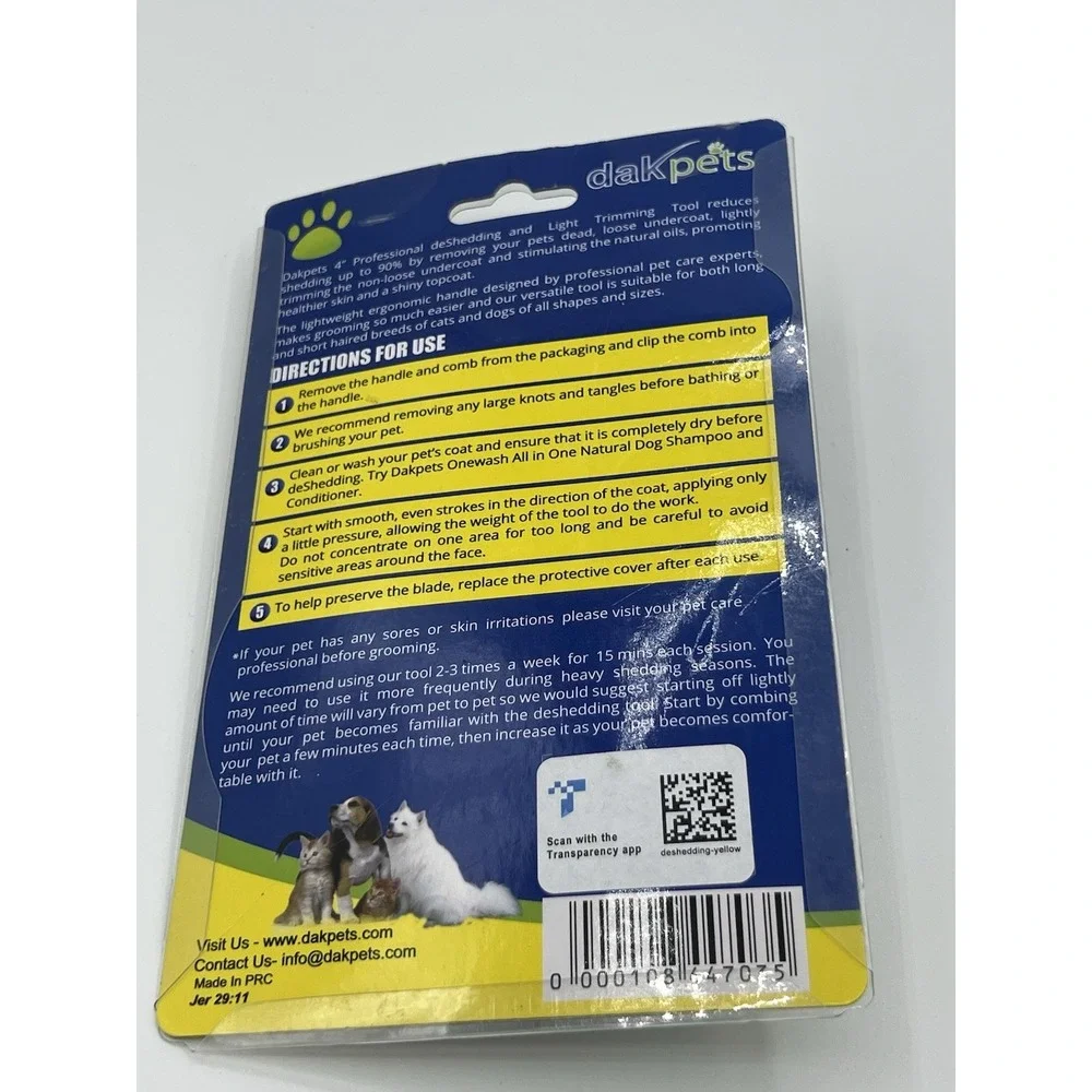 NEW DakPets Deshedding Brush for Dogs & Cats Hair Removal Grooming Tool